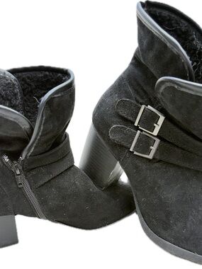Style & Co Women's Black Suede Ankle Booties with Double Buckle Accent